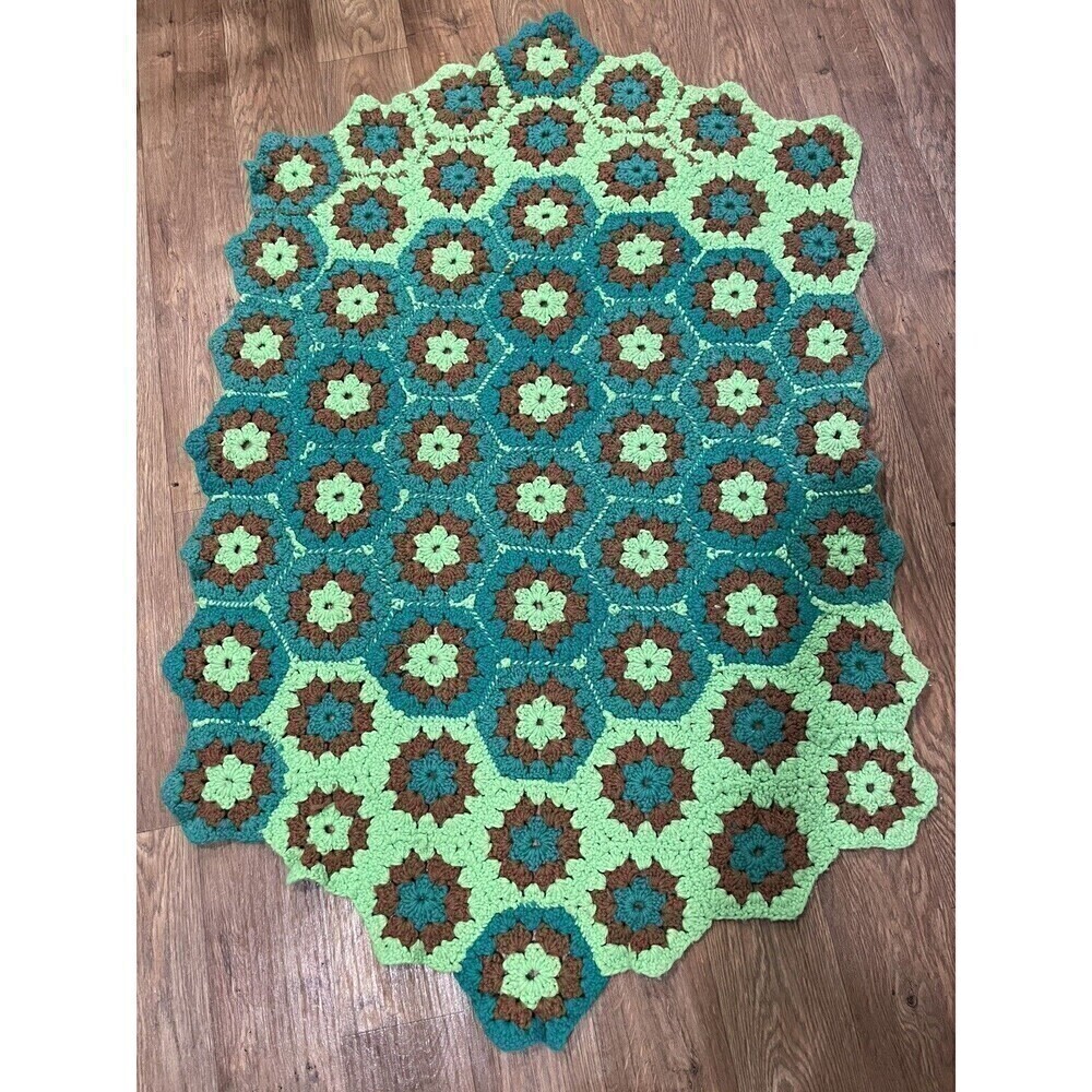 Granny Square Afghan Crochet Throw Blanket Handmade 55”x36” Vintage Multi-Color